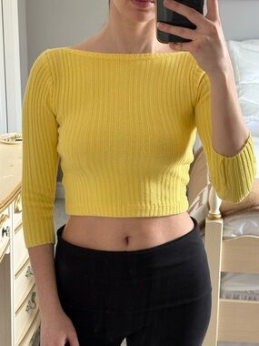 Vintage 90’s/Y2K Cropped Boatneck 3/4 Sleeve Top